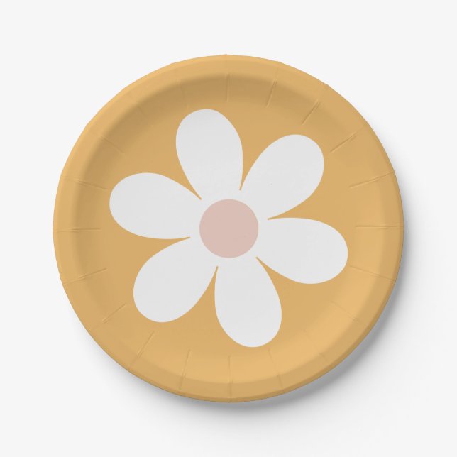 Assiette en papier jaune Retro Daisy Boho (Devant)