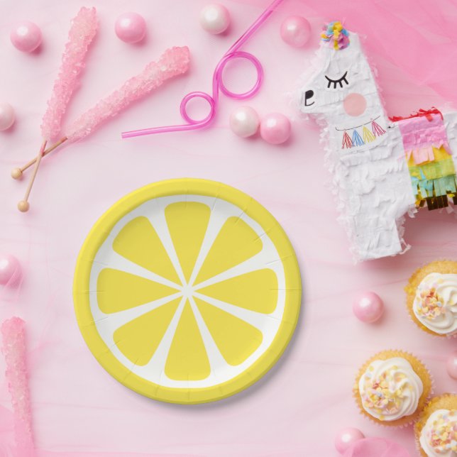 Assiette en papier jaune tranche de citron pour fê (Fête)