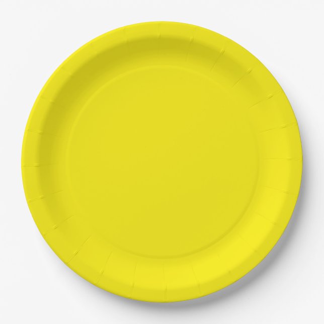 Assiette en papier jaune vif et brillant (Devant)