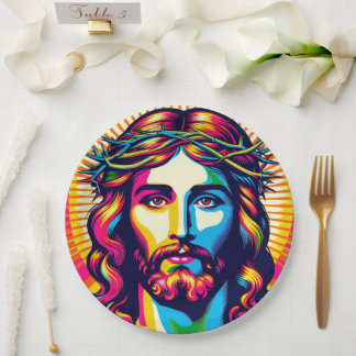 Assiette en papier Jésus coloré !