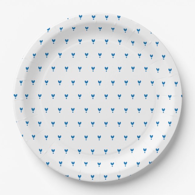 Assiette en papier jolie cœurs bleus (Devant)