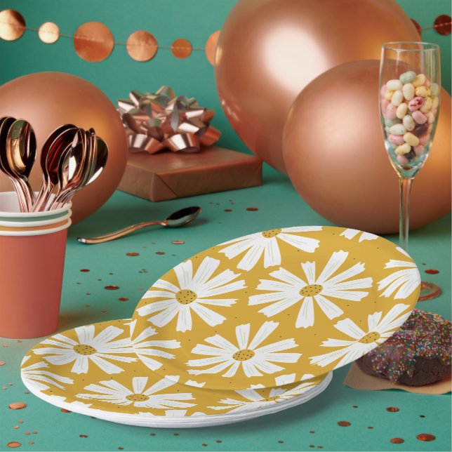 Assiette en papier jolie marguerite scandi (Multi)