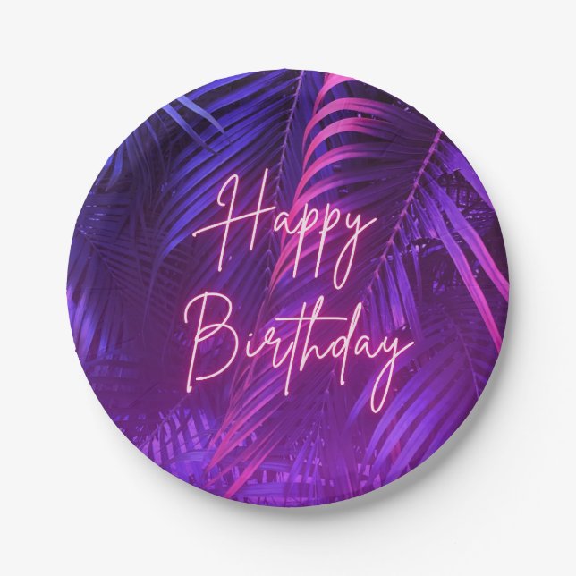 Assiette en Papier Joyeux Anniversaire Feuille de  (Devant)