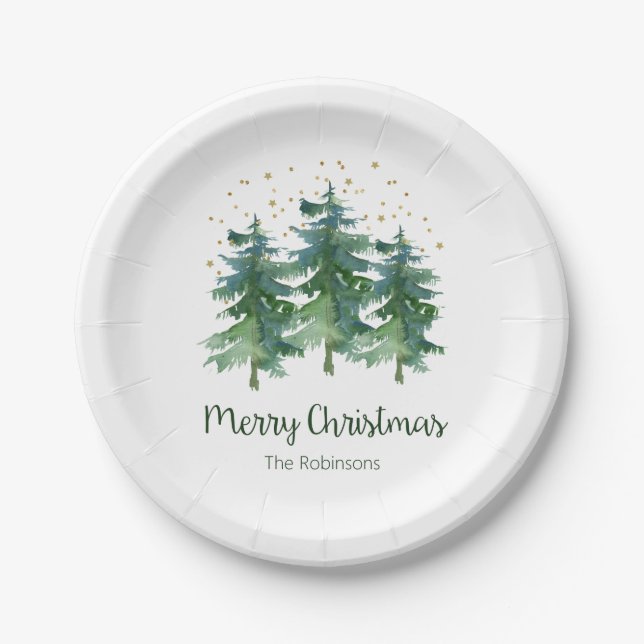 Assiette en papier Joyeux Noël Forêt d'hiver (Devant)