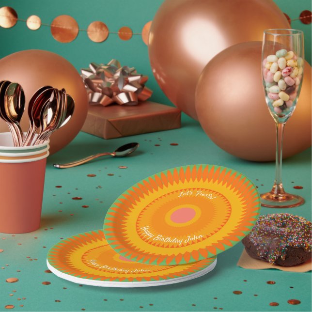 Assiette en Papier Kaléidoscope Soleil Orange Fies (Multi)