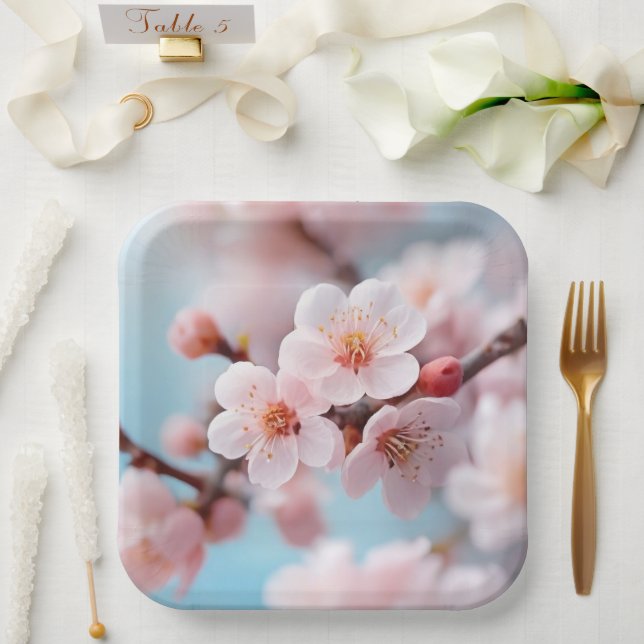 Assiette en papier Magie Fleur Rose (Mariage)