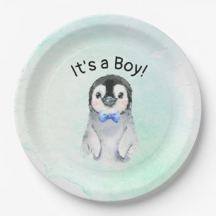 Assiette en papier Manchot garçon Baby Shower Hive