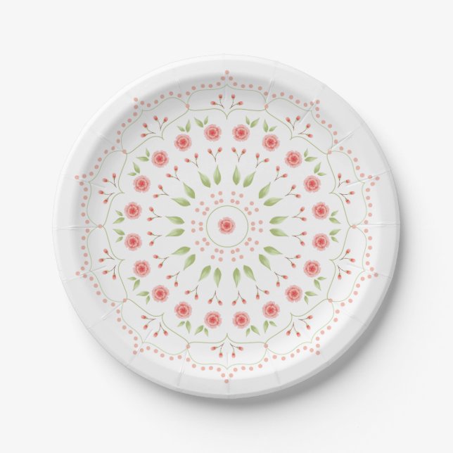 Assiette en papier mandala floral pêche (Devant)