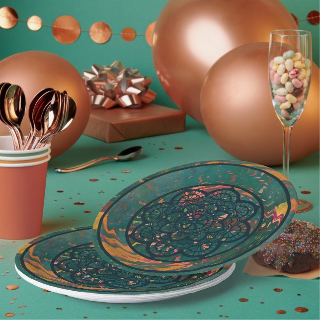 Assiette en papier Mandala ondulé (Multi)