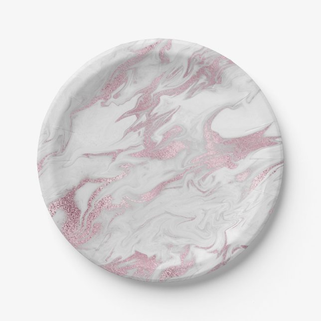 Assiette en papier marbré rose (Devant)