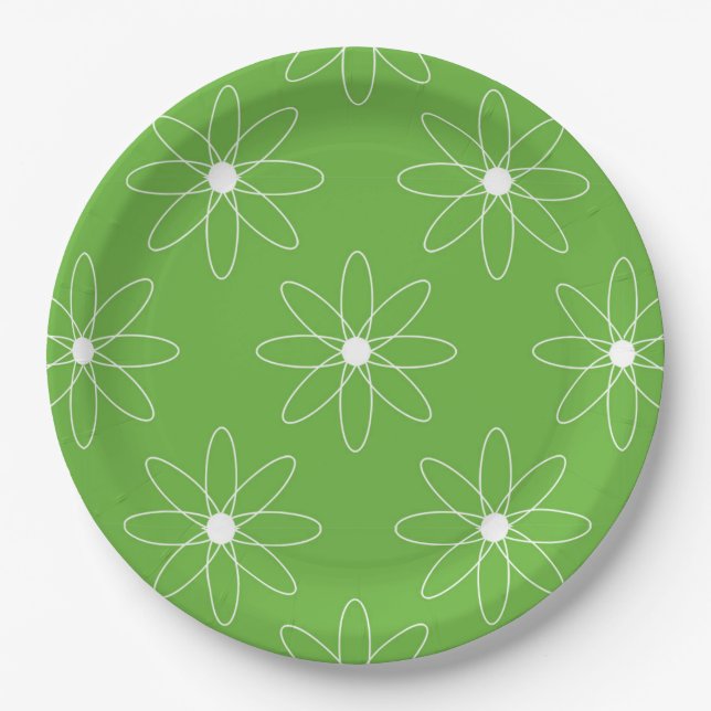 Assiette en papier Marguerite verte (Devant)