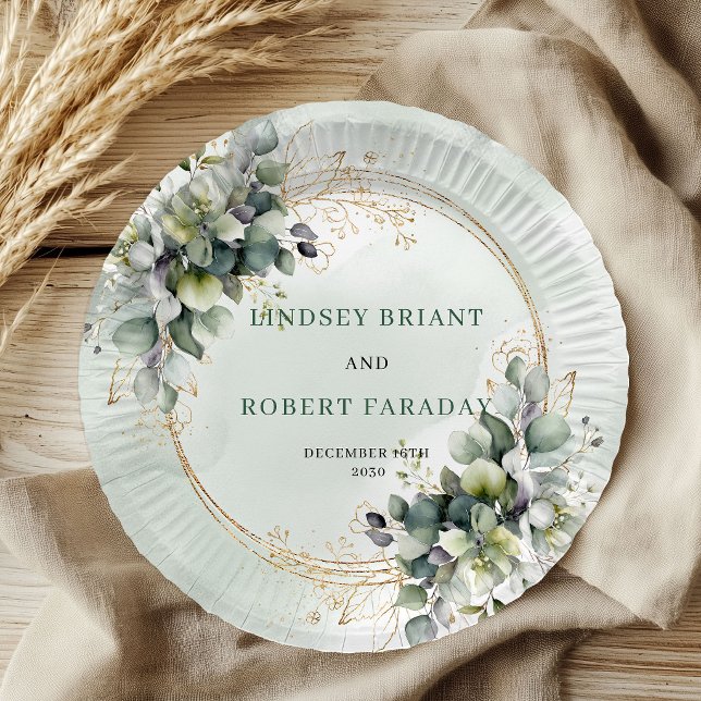 Assiette en papier mariage aquarelle feuillage ver (usty Green Foliage Watercolor Wedding Paper Plates)