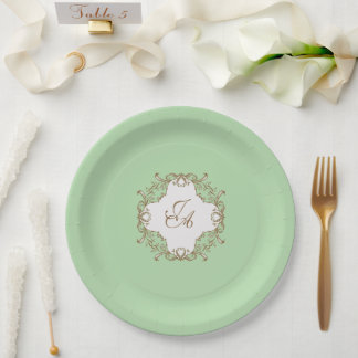 Assiette en papier mariage baroque vert menthe