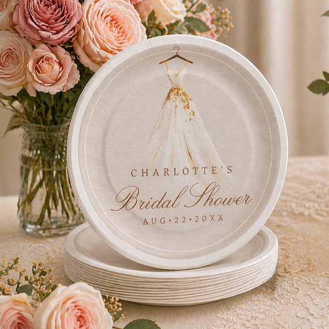Assiette en papier Mariage élégant Robe de mariée  (Bridal shower paper plates
)
