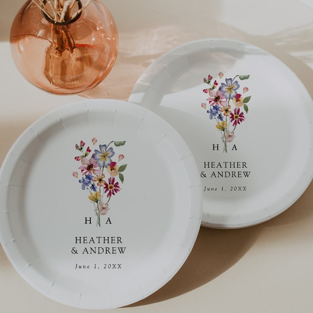 Assiette en papier mariage fleurs sauvages (Colorful Wildflower Wedding Paper Plates by Painted Paperie
)