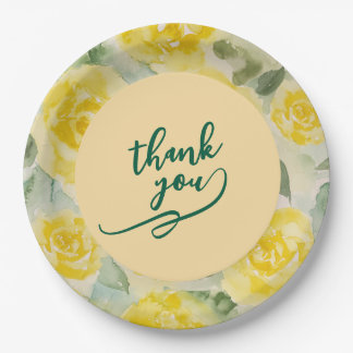 Assiette en papier mariage floral rose aquarelle j