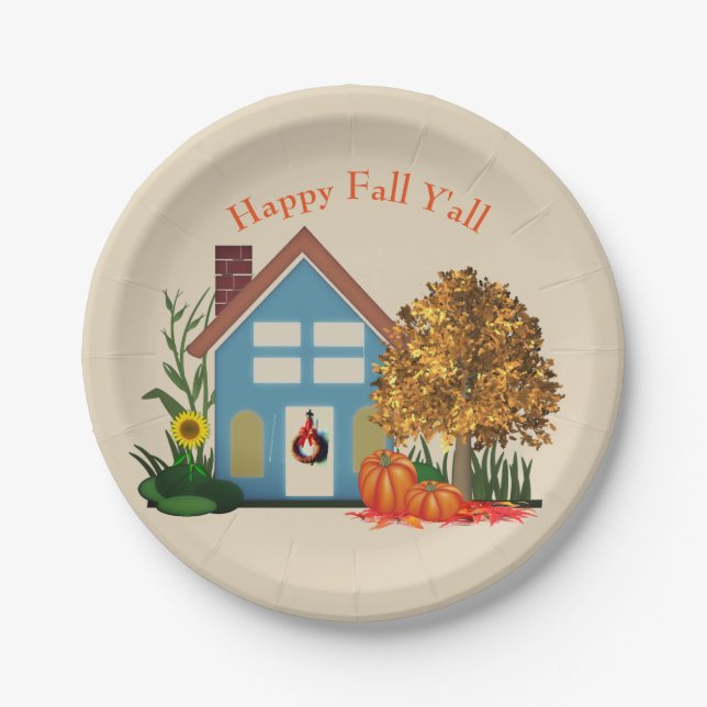 Assiette en papier mignonne et joyeuse d'automne (Devant)