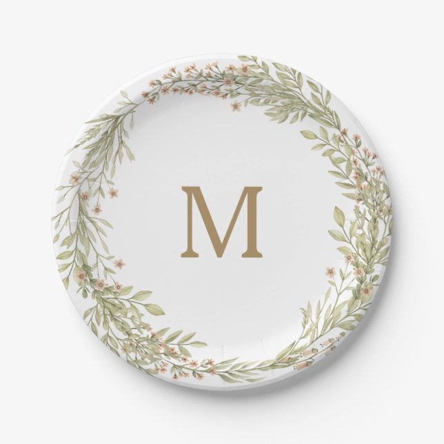 Assiette en papier Monogramme Vert Tendre pour Bab (Devant)