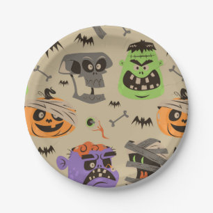 Assiette en papier motif vintage Halloween