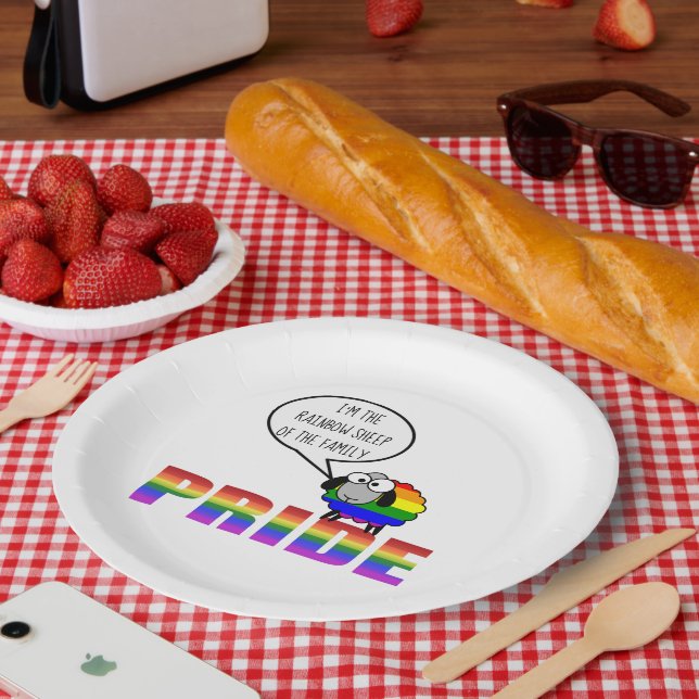 Assiette en papier Mouton Fierté Arc-en-ciel (Pique-nique)