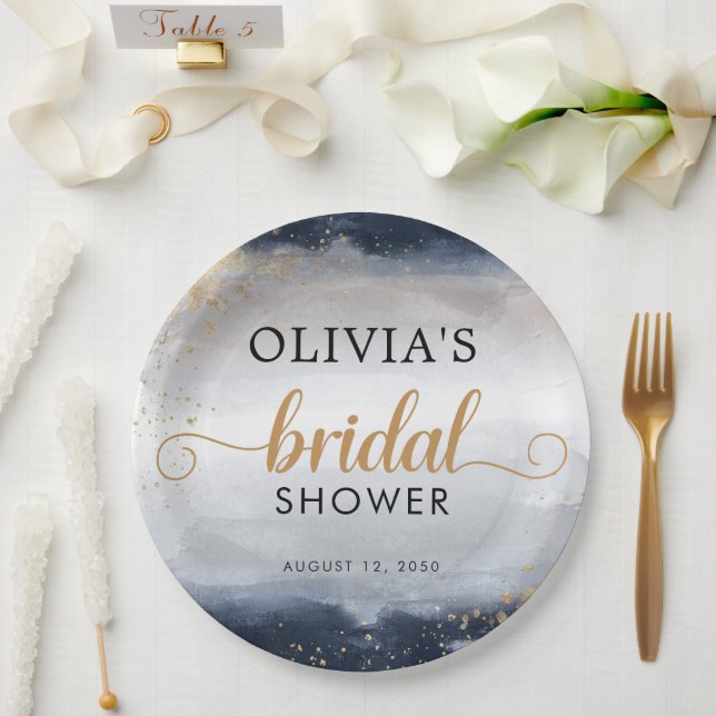 Assiette en papier Navy and Gold pour la fête de m (Mariage)