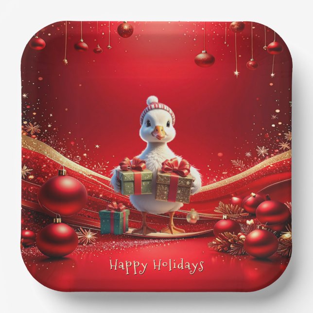 Assiette en papier Noël Canard Mignon (Recto)