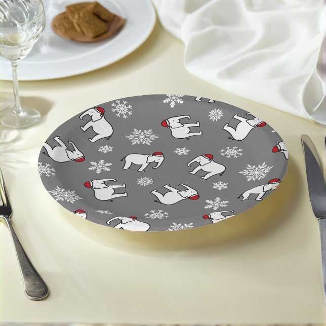 Assiette en papier Noël éléphant blanc (gris) (Créateur téléchargé)