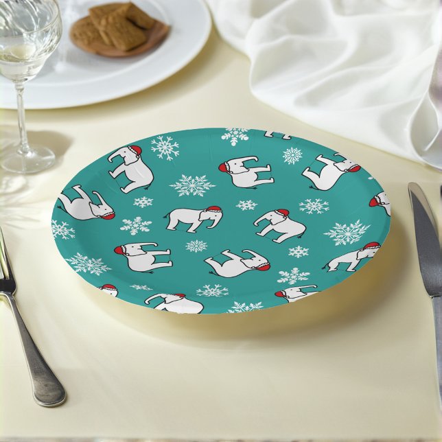 Assiette en papier Noël éléphant blanc (sarcelle) (Créateur téléchargé)