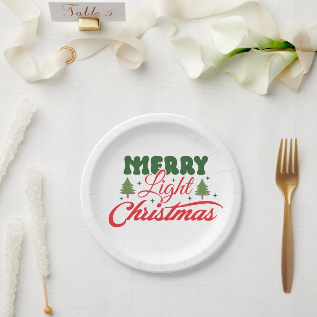 Assiette en papier Noël lumière joyeuse (Mariage)