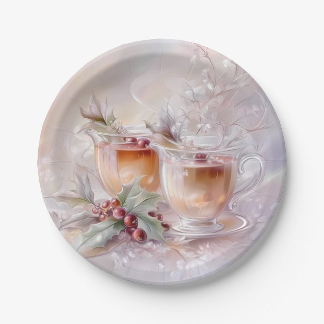 Assiette en papier - Noël victorien blanc (Devant)