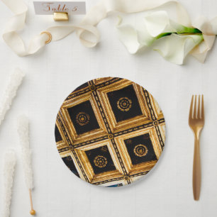 Assiette en papier noir et or