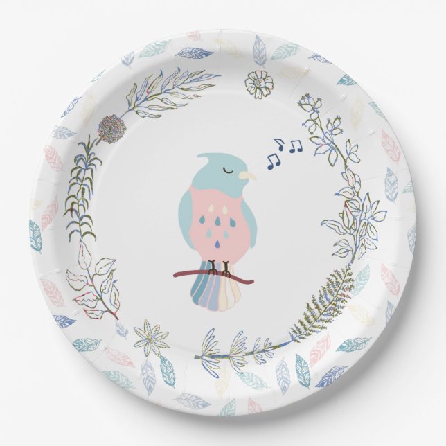 ASSIETTE EN PAPIER: OISEAU CHANTEUR (Devant)