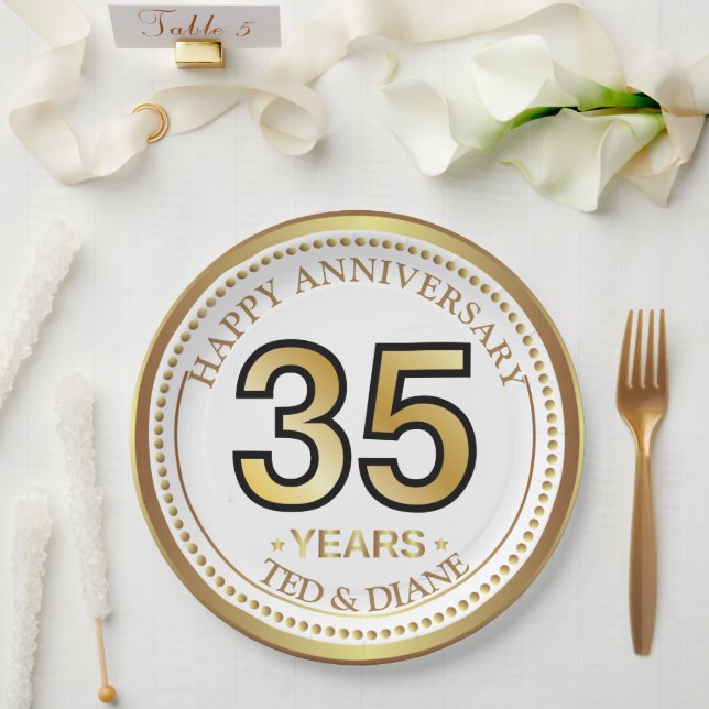 Assiette en papier or élégant avec texte modifiabl (Mariage)