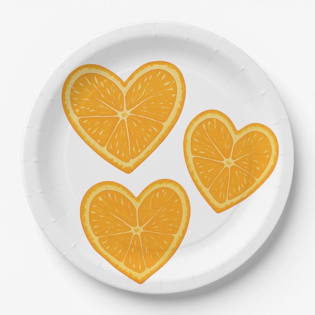Assiette en papier orange cœur – Décoration de fêt (Devant)