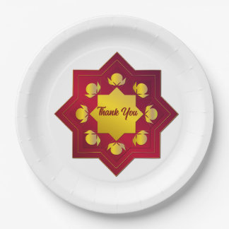 Assiette en Papier Ornementale Rouge et Or Élégant