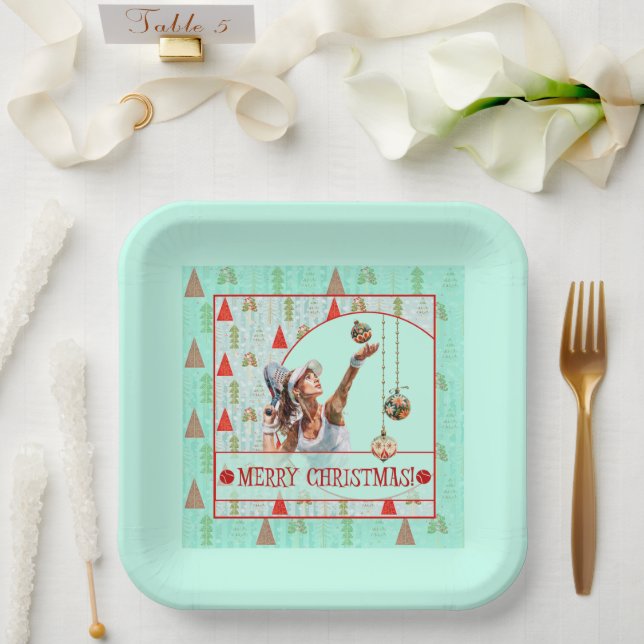 Assiette en papier Padel – Noël Padel Rétro (Mariage)