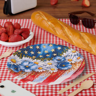 Assiette en papier pailletée à motif floral et dra