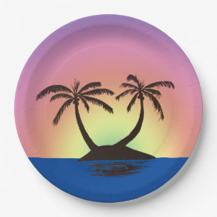 Assiette en papier - Palm Island au coucher du sol
