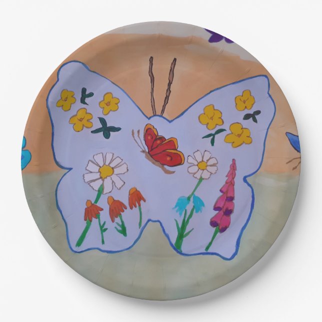 Assiette en papier Papillon rêvant (Devant)