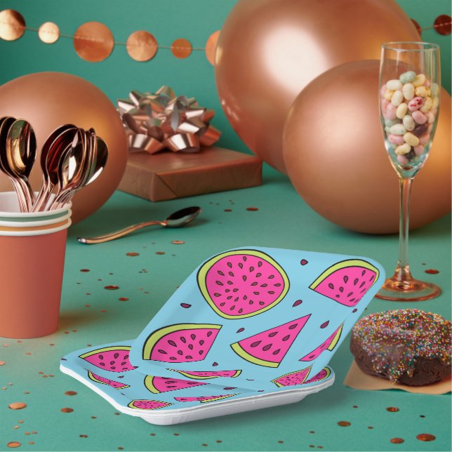 Assiette en papier pastèque (Multi)