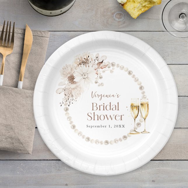 Assiette en papier Perles et Prosecco (Pearls and Prosecco Paper Plate
)