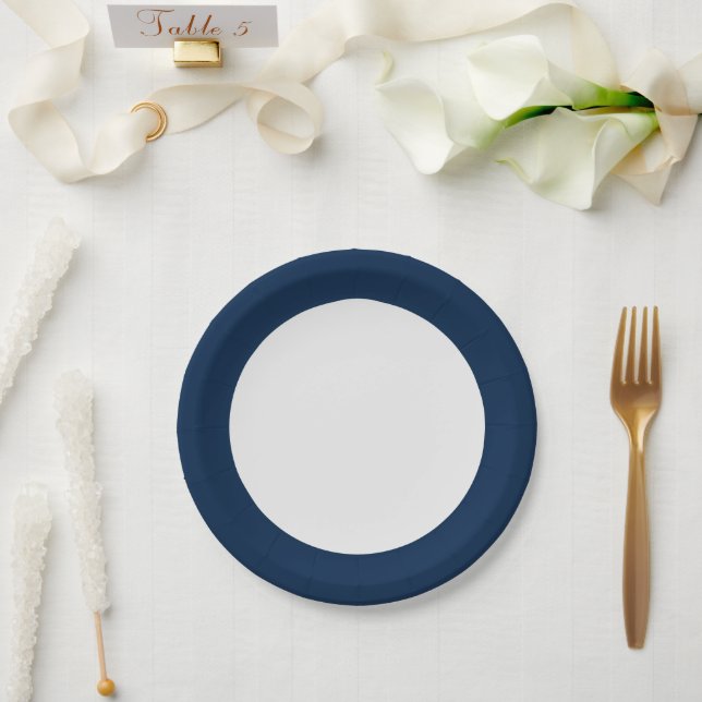 Assiette en papier personnalisée avec bordure bleu (Mariage)