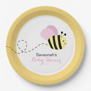 Assiette en papier personnalisée Bumble Bee Pink W