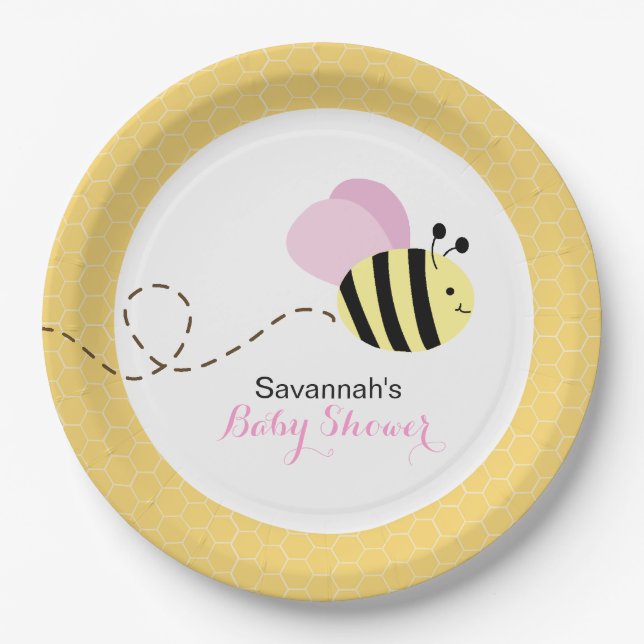 Assiette en papier personnalisée Bumble Bee Pink W (Devant)