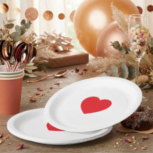 Assiette en Papier Personnalisée Cœur Rouge Élégan
