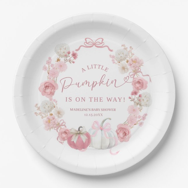 Assiette en papier petite citrouille blanche et ro (Devant)