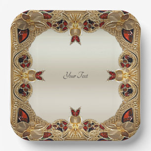 Assiette en papier pierre précieuse rouge fleurs d