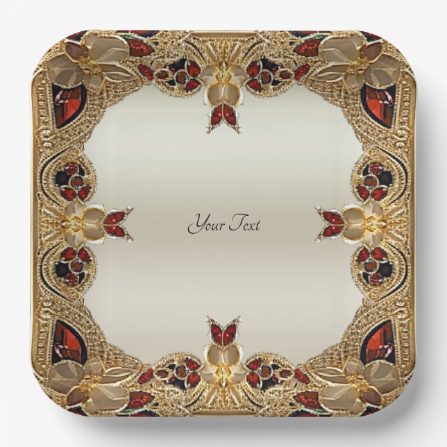 Assiette en papier pierre précieuse rouge fleurs d (Recto)
