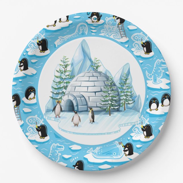 Assiette En Papier Pingouins à Jouer (Devant)