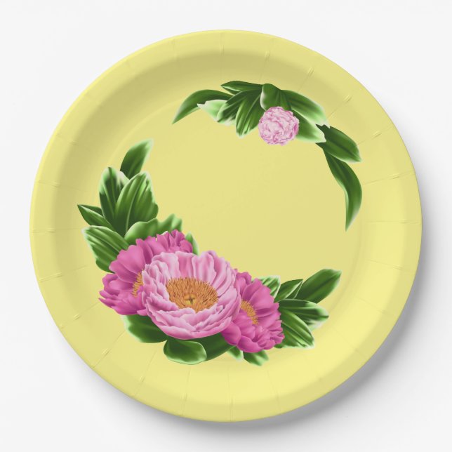 Assiette en papier Pivoines roses (Devant)